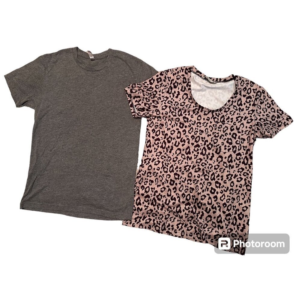 Basic T-Shirt 2 piece bundle - gray and leopard print! Size Small